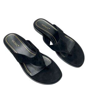 Vionic Womens Black Agave Suede Thong Flip-Flops Sandals Size 9
